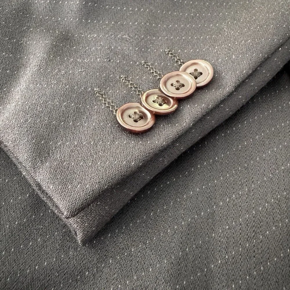 Tiglio Paisley Blazer Men 44R Super 150's Brown Pinstripe Wool Italy Sport Coat